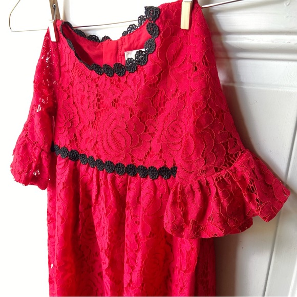 Kate Spade Red Ruffle Floral Lace Black Trim Gold Zip Up NWOT Skirt the Rules - Picture 2 of 8